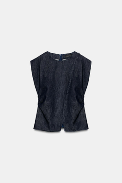 ZARA ДЖИНСОВЫЙ ТОП Z1975 С ОБТЯЖНЫМИ ПУГОВИЦАМИ, СИНИЙ