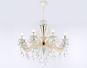 Подвесная люстра с хрусталем 8*Е14 TR4926/8 GD/WH/CL золото/белый/прозрачный Traditional Ambrella