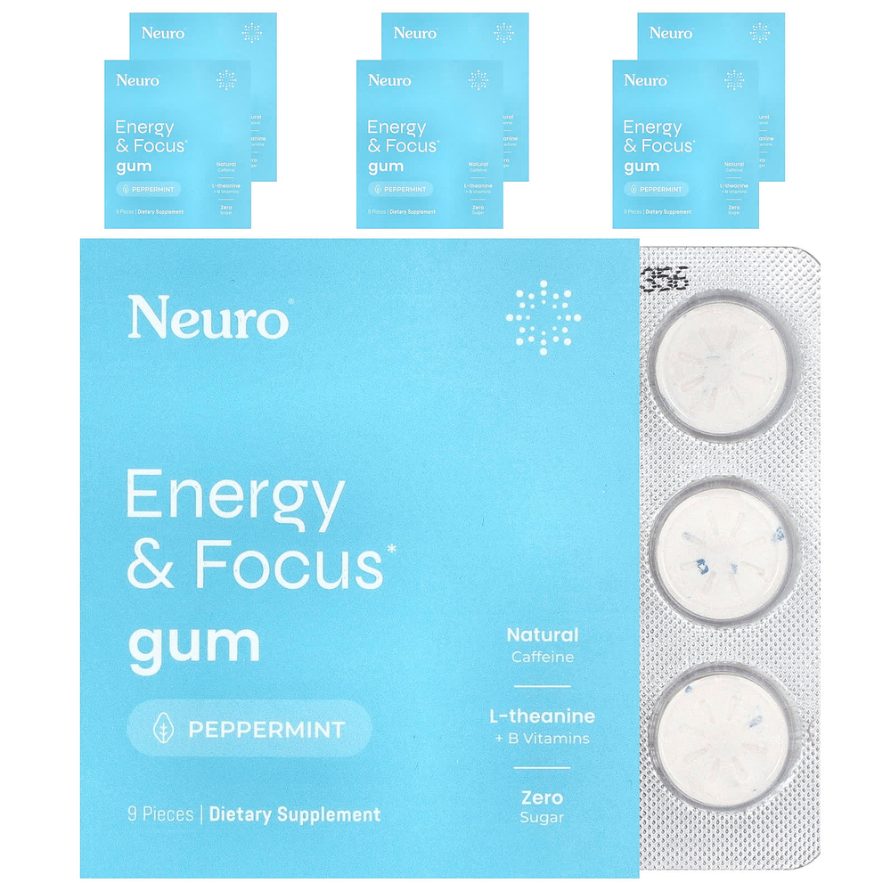 NeuroGum, жевательная резинка для энергии и концентрации, со вкусом перечной мяты, 6 пакетиков по 9 шт.