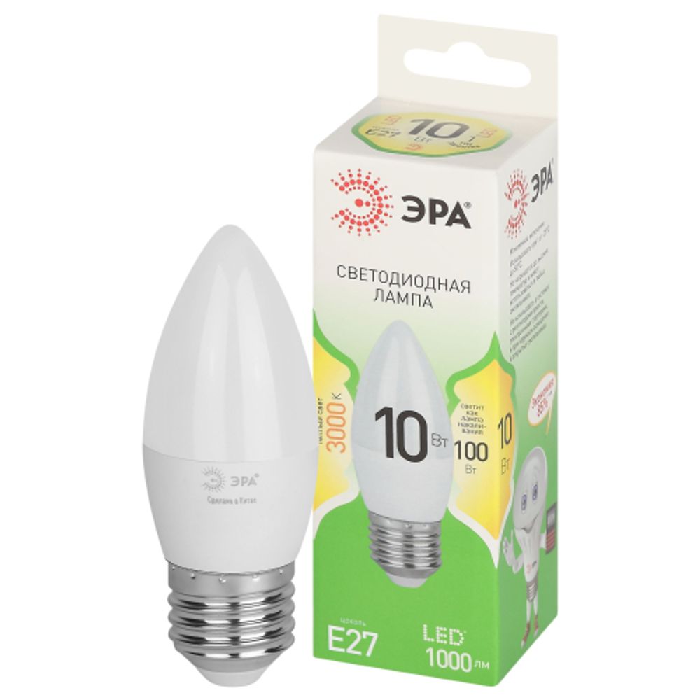 Лампа светодиодная ЭРА GREEN LINE LED B35-10W-830-E27 GL 10Вт свеча теплый свет E27 | Лампы cветодиодные Свеча (B/C)