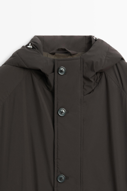 Massimo Dutti Длинная парка из технической ткани, коричневый