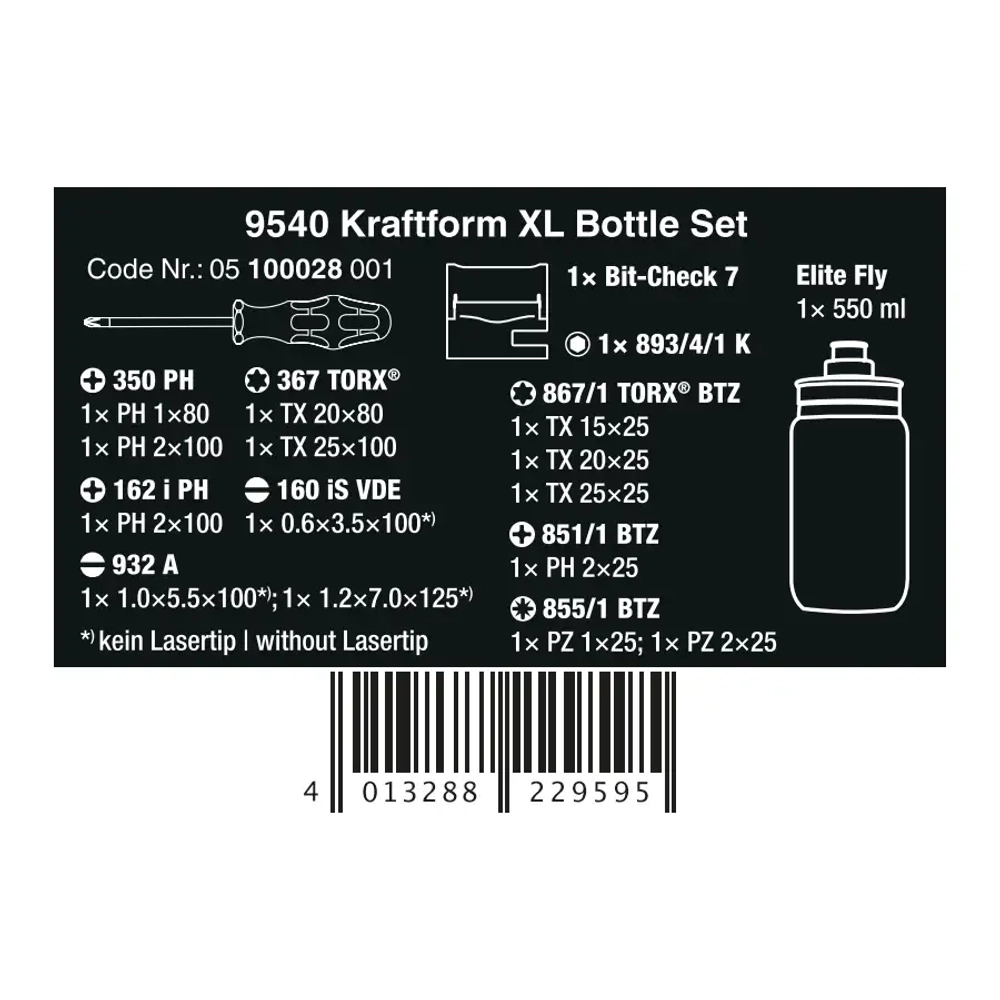 Набор отвёрток 9540 Kraftform XL Bottle Set WERA 05100028001