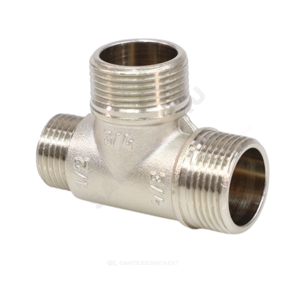 Тройник латунь никель переходной Ду 15х15х15 (1/2"х1/2"х1/2") НР/НР/НР VALFEX VF.131.N.012