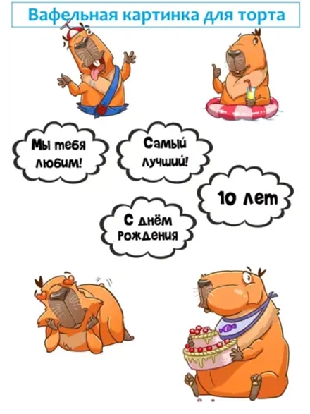Формат А4 Вафельная картинка, 10 лет Капибара