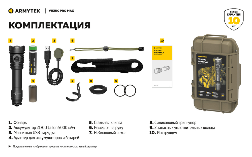 Фонарь Armytek Viking Pro Max (теплый свет) F08301W 5000 люмен