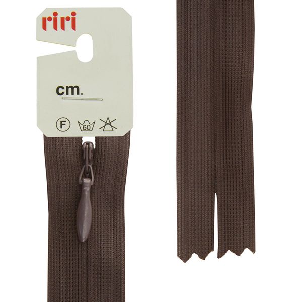 Молния потайная (скрытая) RIRI Т3 (3 мм) 1 зам., н/раз., 22 см, цв.2226, шок.-коричневый темн., 10 шт