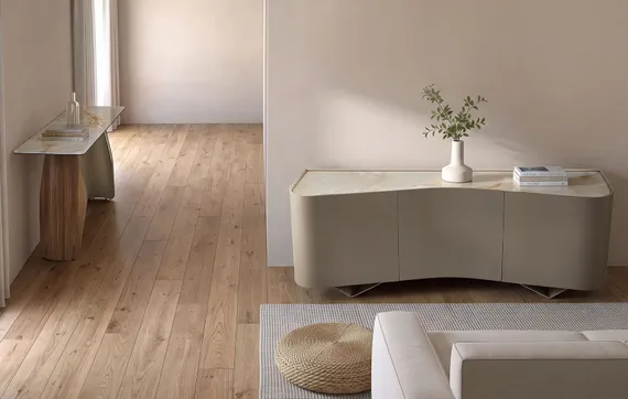 Консоль Shelf, 150х80х50 см, глянцевая керамика Toscane, натуральный шпон ореха