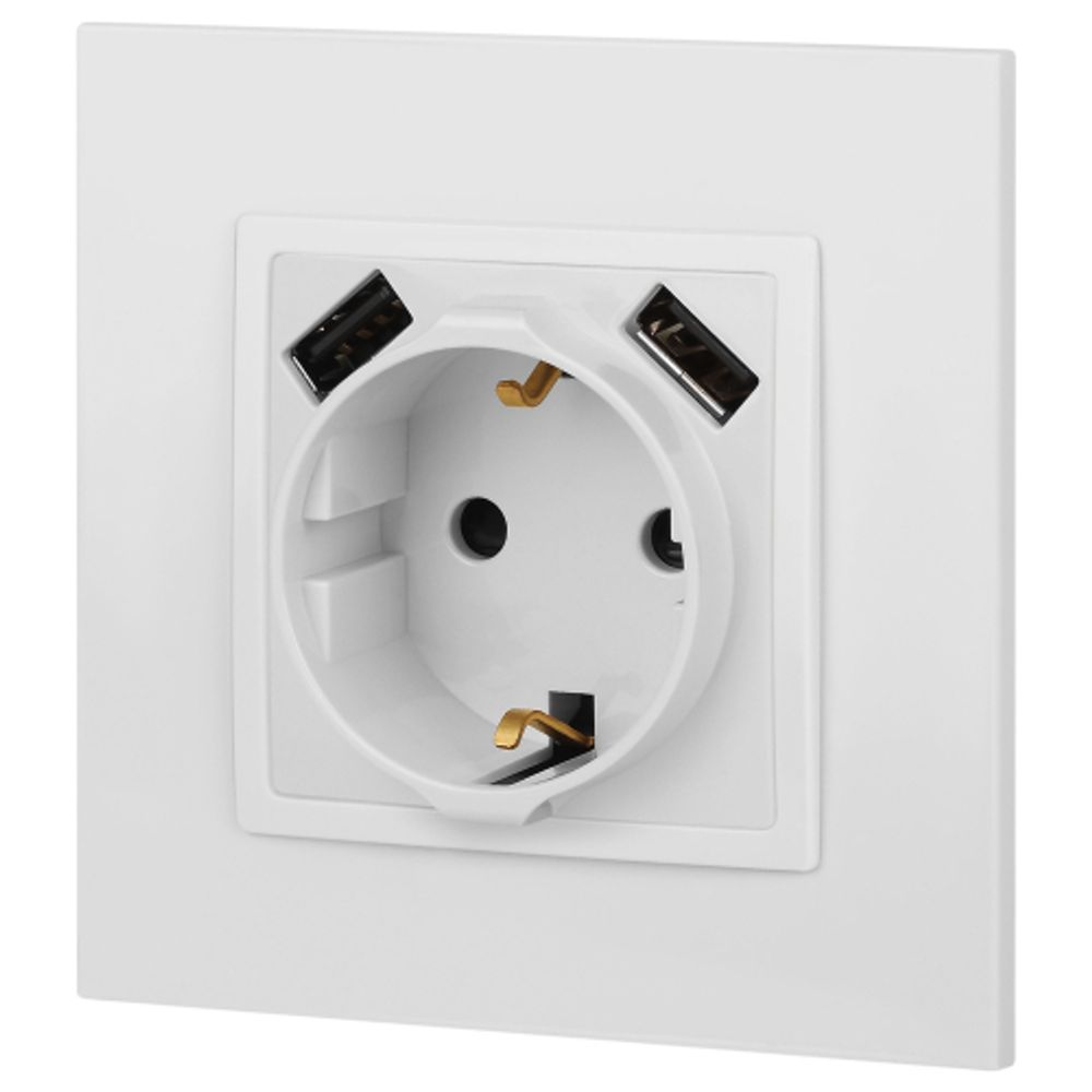Розетка ЭРА Elegance 14-4109-01 2P+E 16A-250В со шторками с 2xUSB 5В-3А белый | Эра Elegance
