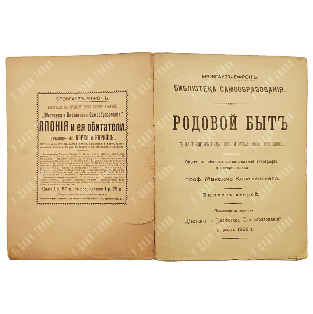 Ковалевский М. Родовой Быт в настоящем, недавнем и отдаленном прошлом. В 2-х книгах, 1905.