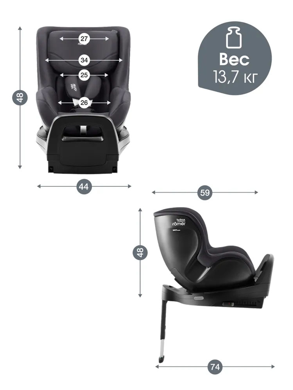 Автокресло 0+/1 Britax Roemer DUALFIX PRO Classic Deep Grey, с рождения до 19 кг, (40 до 105 см), серый