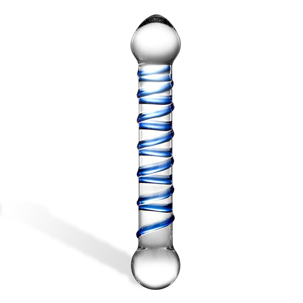Прозрачный фаллос с голубой спиралью Spiral Dildo - 17 см. (Цвет: прозрачный)