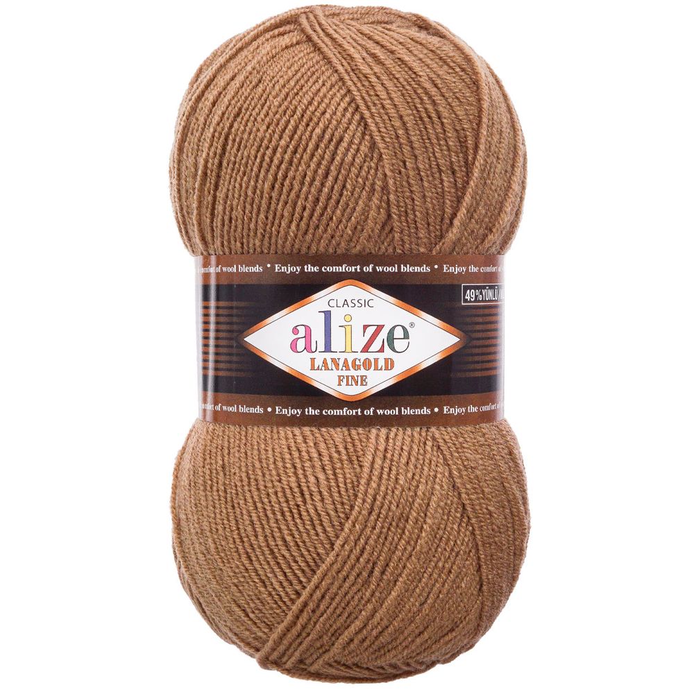 Пряжа Alize (Ализе) Lana Gold Fine / уп.5 мот. по 100 г, 390м, 466 темно-бежевый А