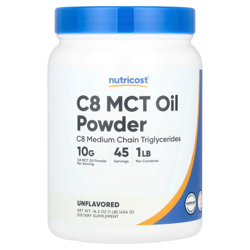 Nutricost, C8 MCT, порошок из масла, без добавок, 454 г (1 фунт)