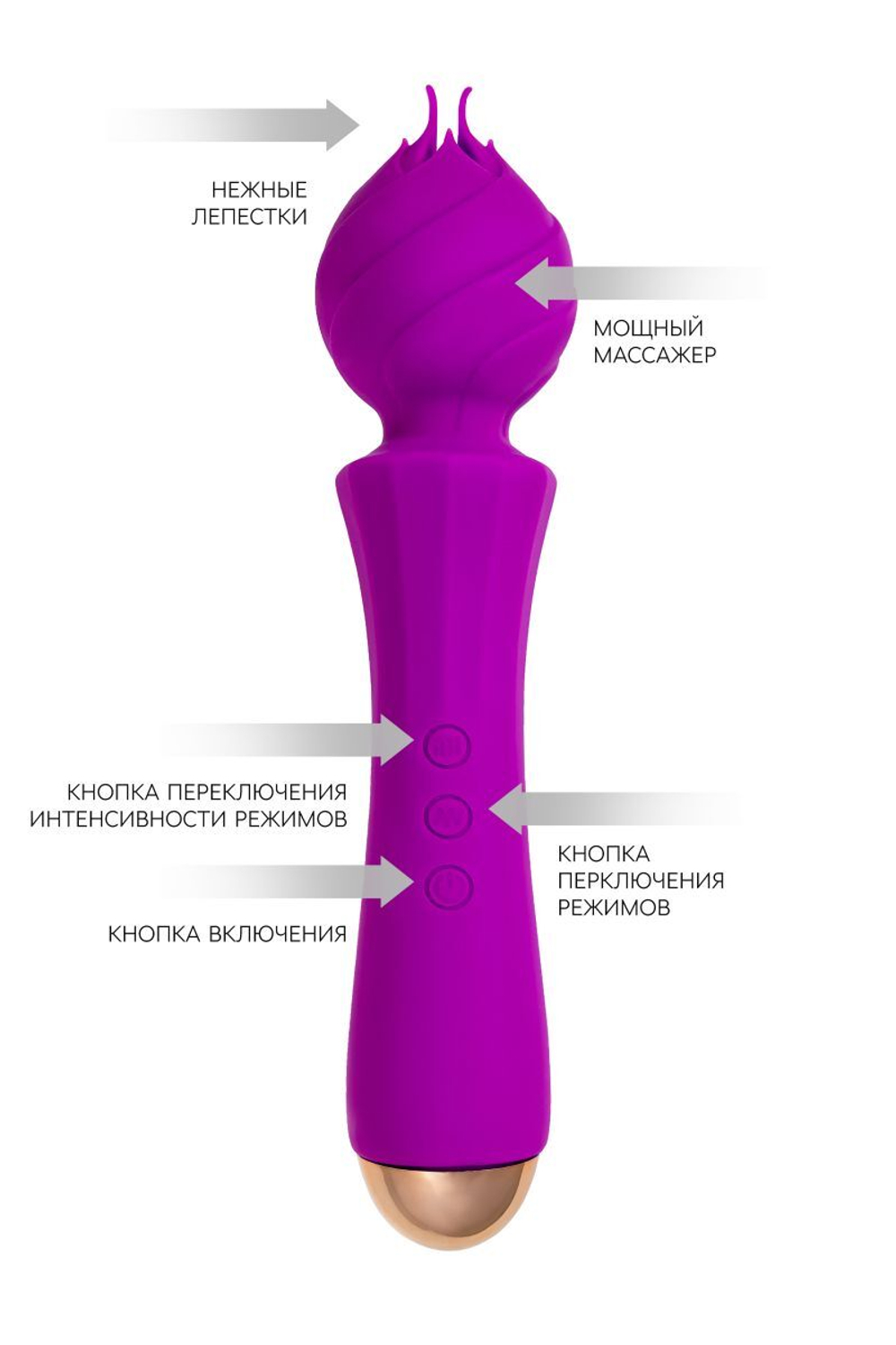 Лиловый вибратор Hyacinth с лепестками - 21,5 см. (Цвет: лиловый)