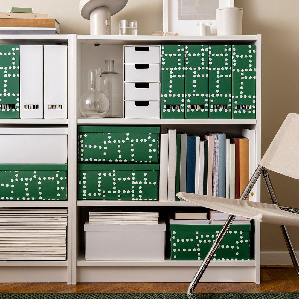 IKEA FJÄDERHARV  (ИКЕА ФЙЭДЕРХАРВ)  -  Накопитель для бумаг - зелёный в горошек