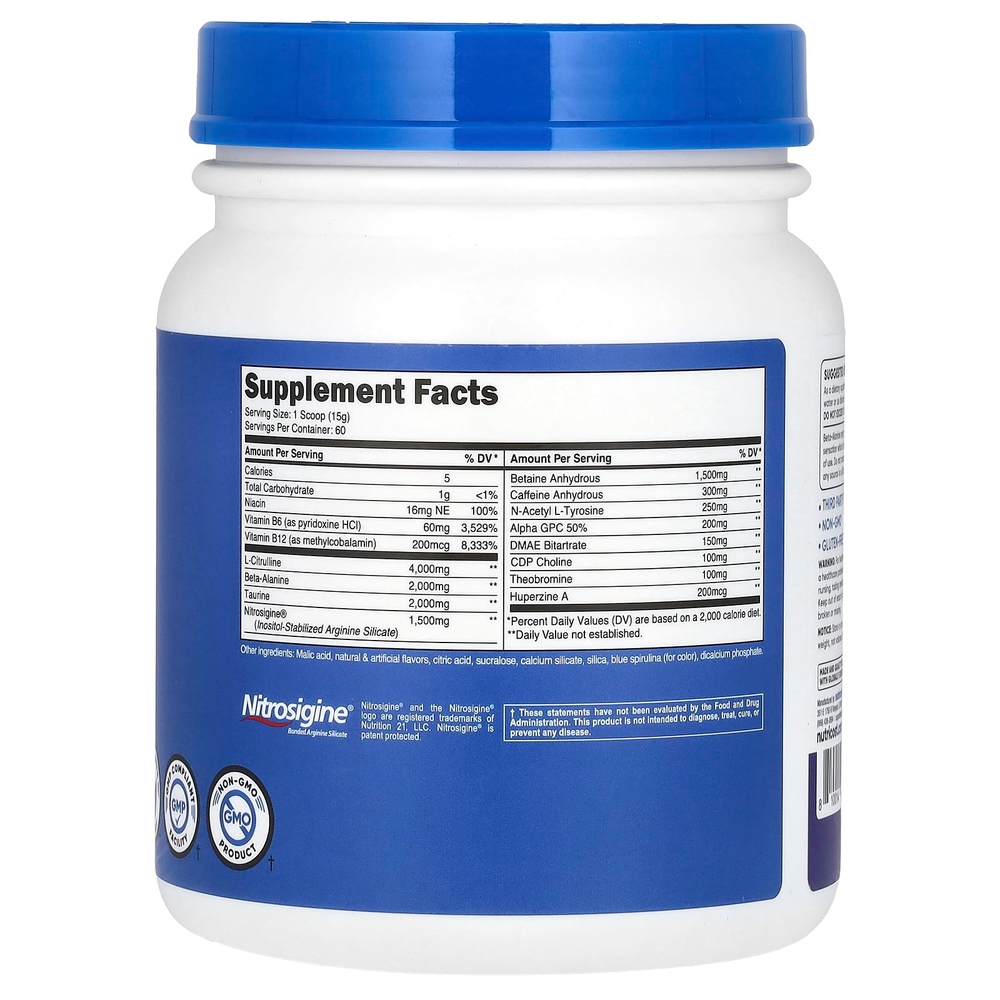 Nutricost, Performance, PRE-X, предтренировочный комплекс Xtreme, со вкусом голубой малины, 894 г (2 фунта)