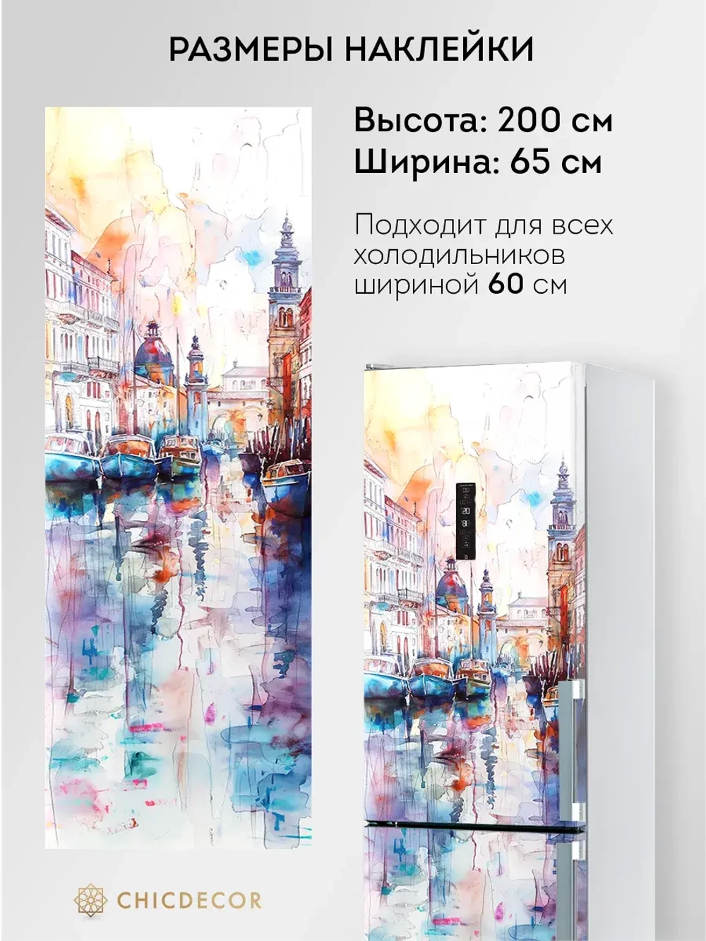 Наклейка на холодильник Венеция акварель пейзаж