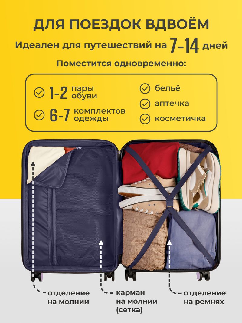 Чемодан Bonle размер М Лавандовый