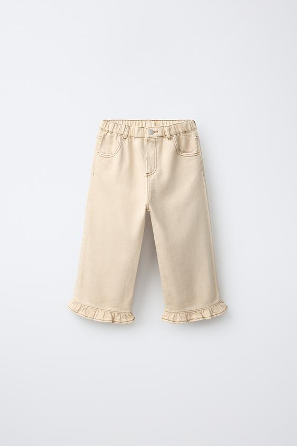 ZARA БРЮКИ-КЮЛОТЫ ИЗ ТВИЛА С ОБОРКАМИ, ЭКРЮ