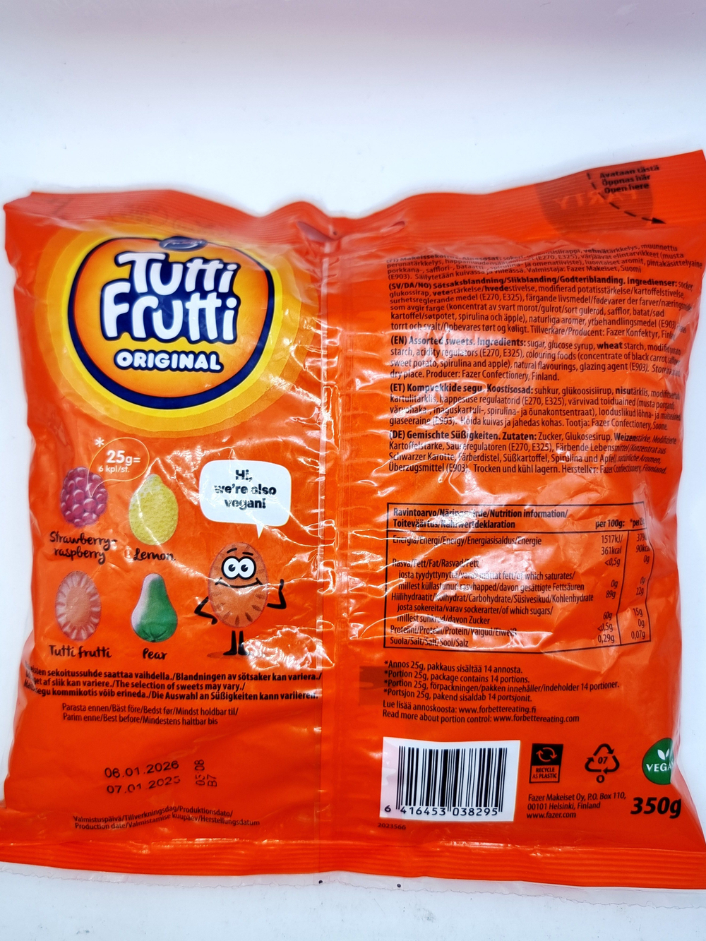 Конфеты жевательные Fazer Tutti Frutti Original ассорти 350 г (Из Финляндии)