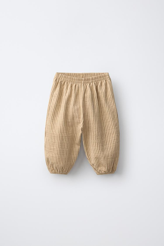 ZARA БРЮКИ ИЗ РЕЛЬЕФНОЙ ТКАНИ В ПОЛОСКУ, ОХРА