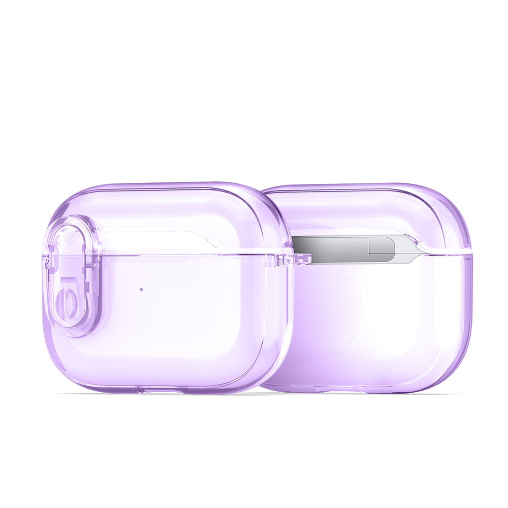 Прозрачный чехол фиолетового цвета от Dux Ducis для наушников AirPods Pro 2, серия PECL Series Case, в комплекте с карабином