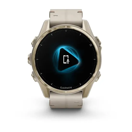 Мультиспортивные GPS часы Garmin Fenix 8S (43 mm) AMOLED, Sapphire Soft Gold Stainless Steel with Fog Gray Leather Band 010-02903-40