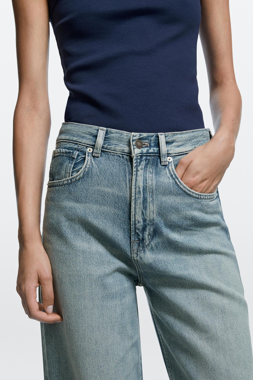 Massimo Dutti Джинсы с высокой талией и широкими штанинами, синий