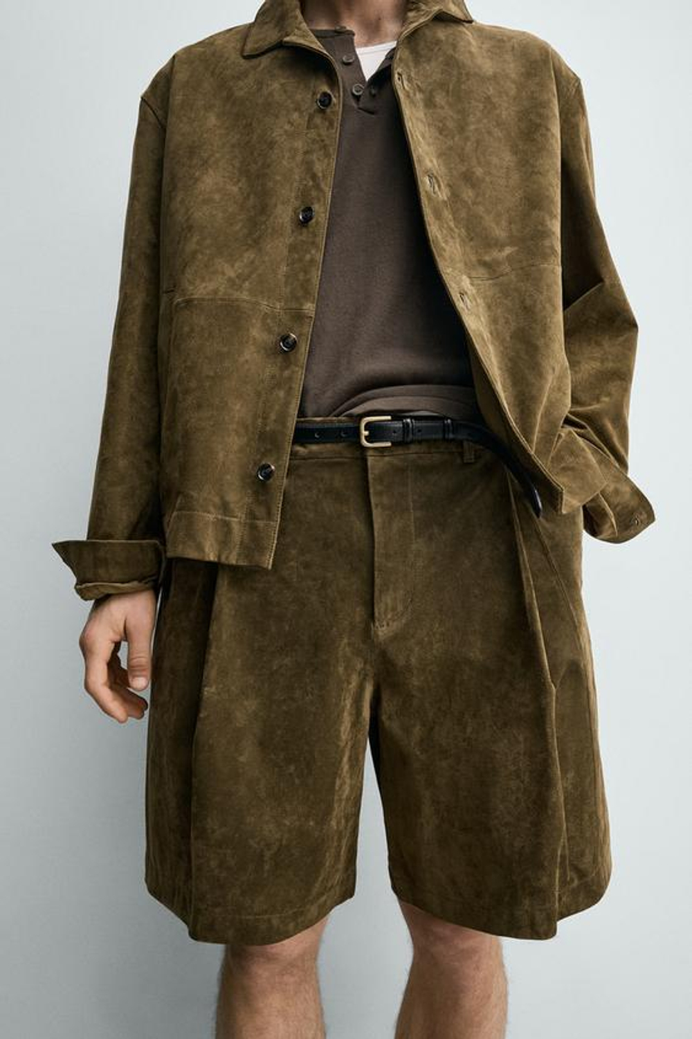 ZARA ШОРТЫ RELAXED FIT ИЗ ЗАМШИ, ХАКИ