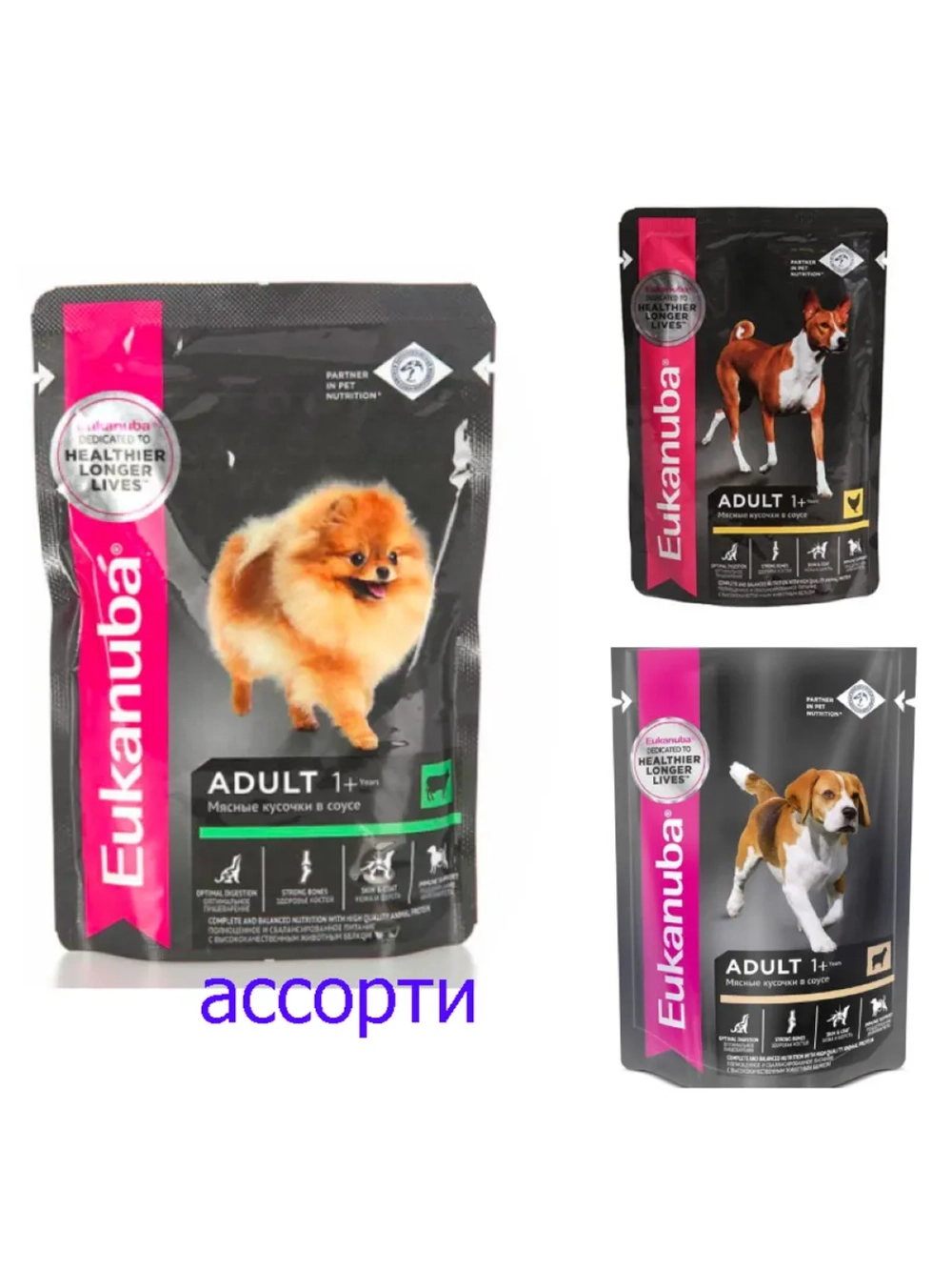 EUK Dog пауч 100г*6шт Для собак (Говядина, курица, ягненок)
