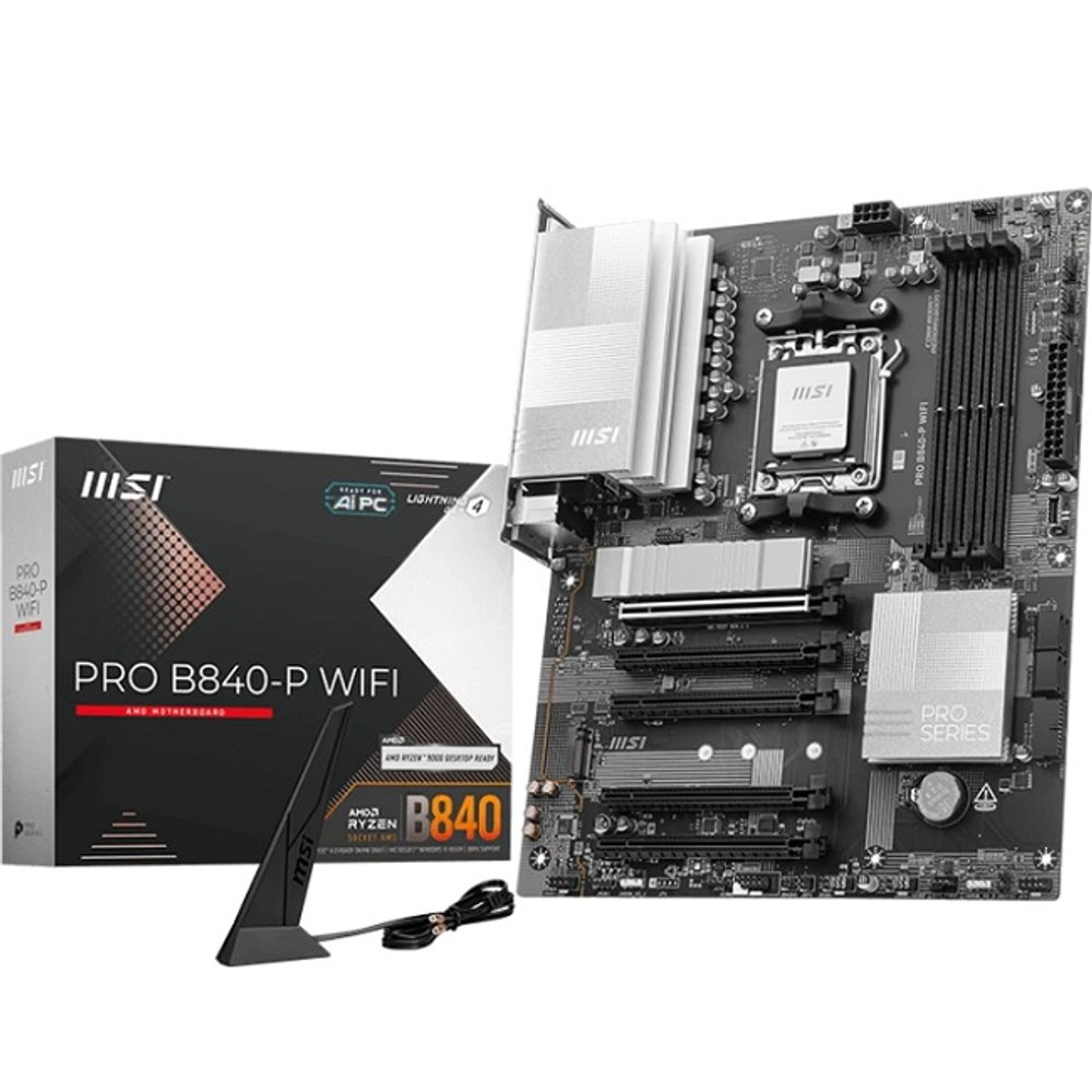 Материнская плата MSI PRO B840-P WIFI (AM5/AMD B840/4xDDR5/5xPCI-Ex16/2xM.2/SB7.1/Wi-Fi/BT/GLAN/HDMI/ATX)