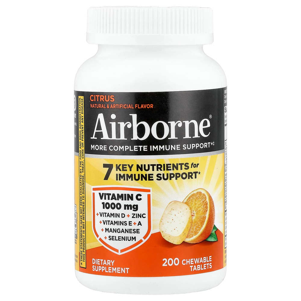 AirBorne, More Complete Immune Support, со вкусом цитрусовых, 200 жевательных таблеток