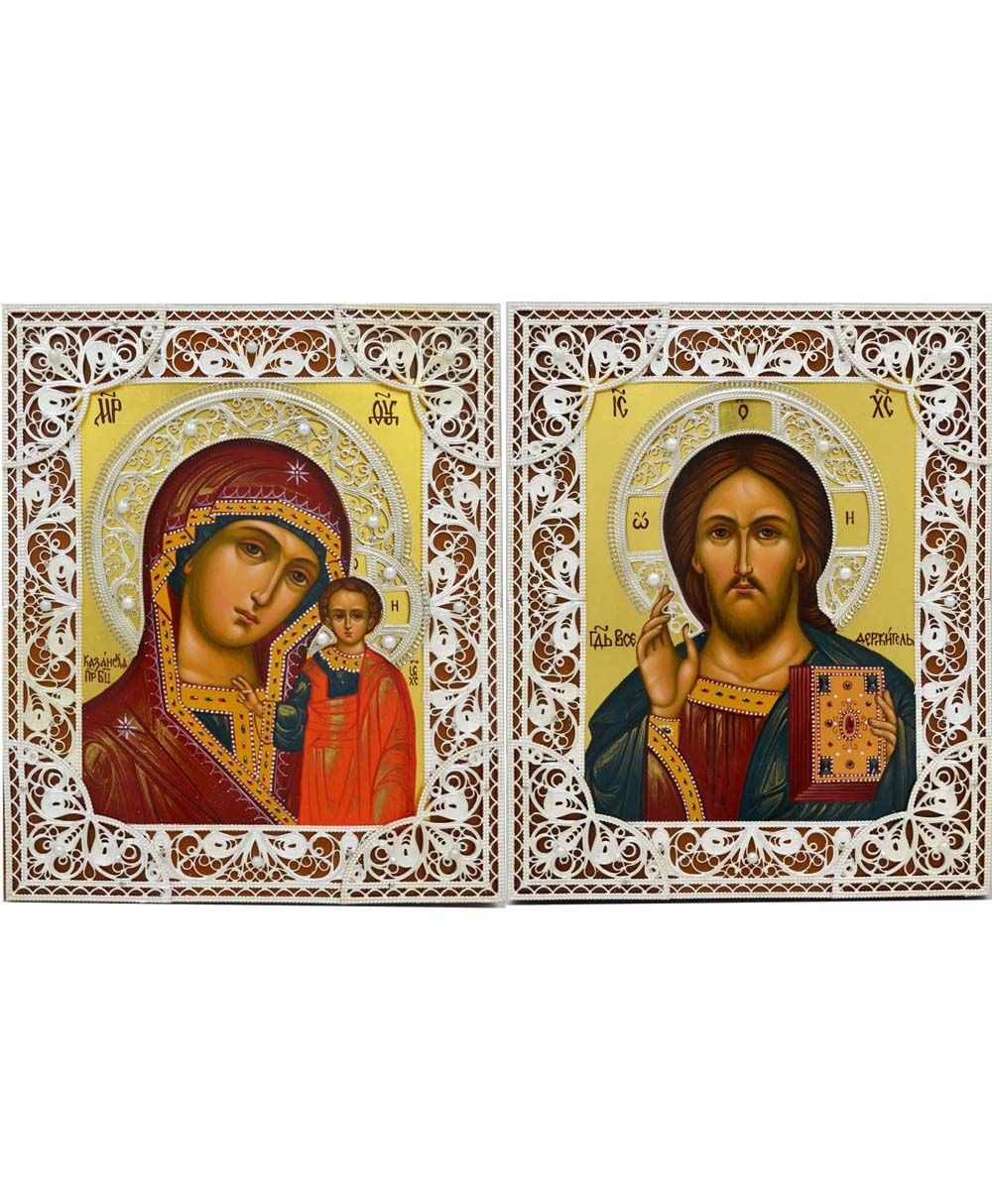 Рукописные иконы Казанской Божией Матери и Иисуса Христа.