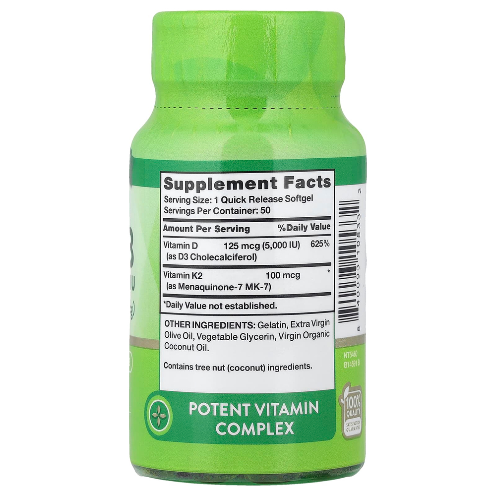 Nature's Truth, Ultra D3 и K2, 50 капсул с быстрым высвобождением
