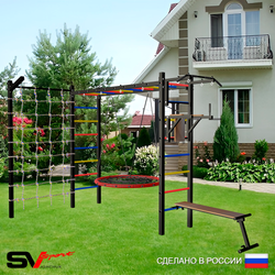 Уличная шведская стенка Sv Sport рукоход с комплектом турник прямой У5255 (Турник/Брусья/Скамья/Гнездо 80см/Кронш бокс/Сетка)