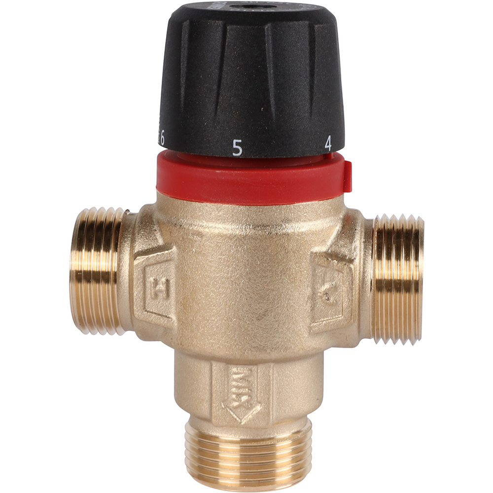 Клапан термостатический смесительный ROMMER - 3/4" (НР/НР, 30-65°C, Kvs 1.8, T-смешивание)