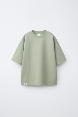 ZARA ОДНОТОННАЯ ФУТБОЛКА ИЗ ИНТЕРЛОКА, СЕРО-КОРИЧНЕВЫЙ