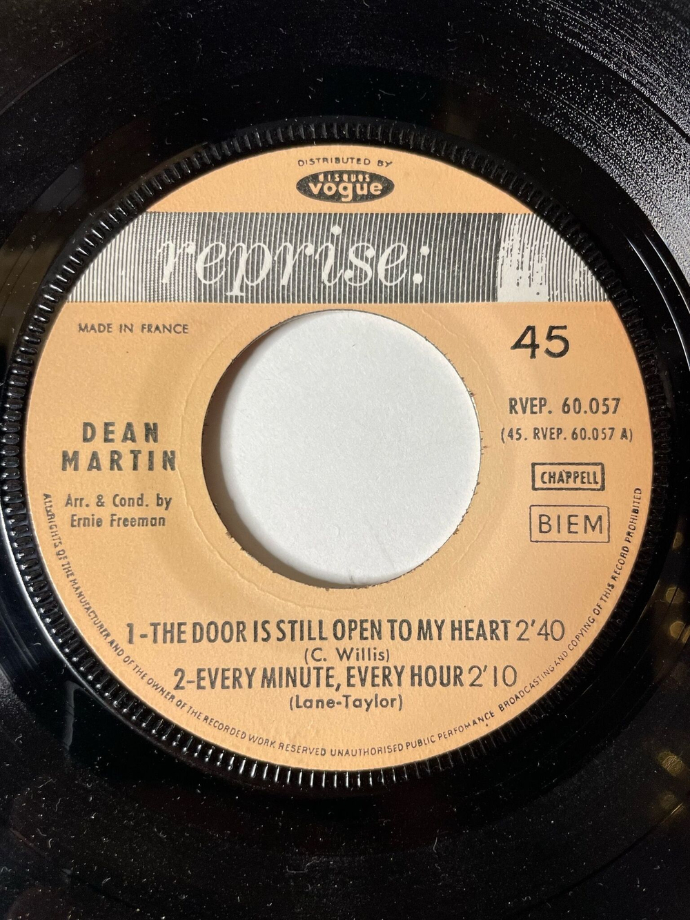 Винтажная виниловая пластинка LP Dean Martin The Door Is Still Open To My Heart (France 1965) 7 дюймов