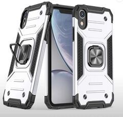 Противоударный чехол для iPhone XR серебро с пластиной для магнитного автодержателя и кольцом подставкой Противоударный чехол для iPhone XR серебро с пластиной для магнитного автодержателя и кольцом подставкой