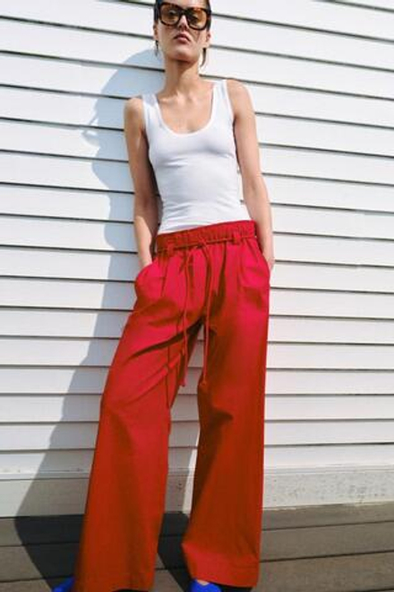 ZARA БРЮКИ ИЗ ПОПЛИНА — ZW COLLECTION, КРАСНЫЙ