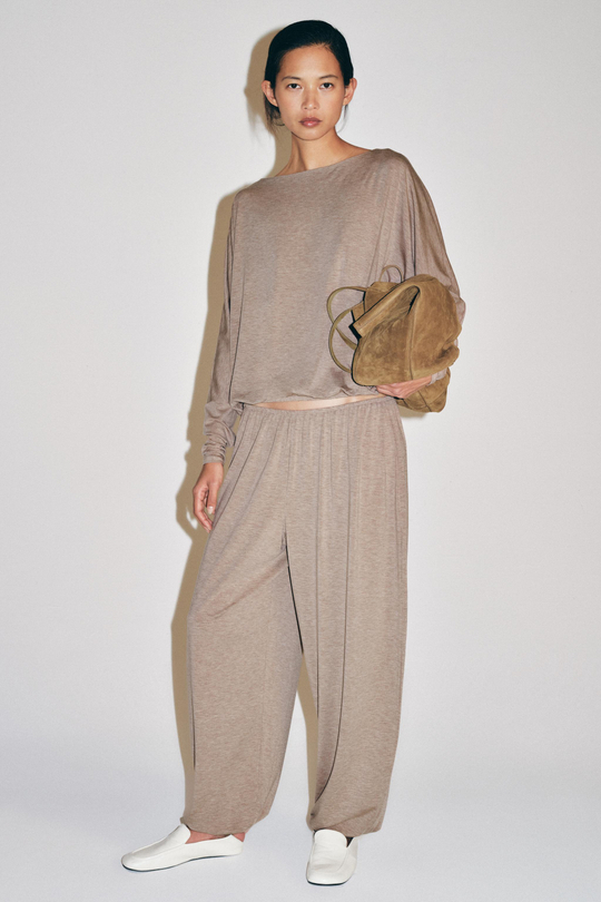 ZARA ФУТБОЛКА С ЭЛАСТИЧНЫМ НИЗОМ, РОЗОВЫЙ МЕЛАНЖ
