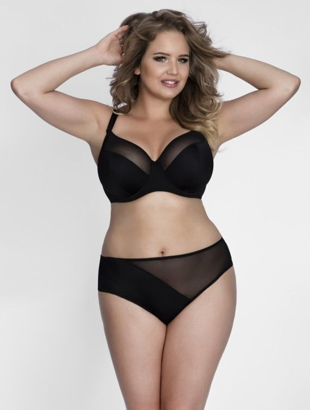 Бюстгальтер на косточках с чашками plus size из микрофибры и сетки (Размер: 90H) (Цвет: телесный)
