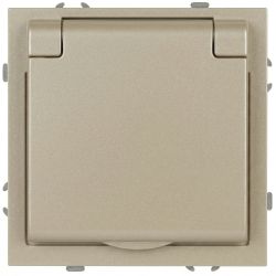Розетка ЭРА Galaxy 15-2103-04 c заземлением 2P+E Schuko со шторками с крышкой 16А-250В IP20 шампань | Эра Galaxy