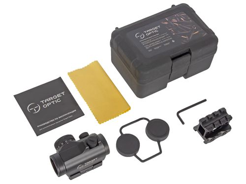 Коллиматорный прицел Target Optic 1x22, на Weaver/Picatinny, закрытого типа, проставка, точка 2 MOA, красная марка, CR2032, 116 г