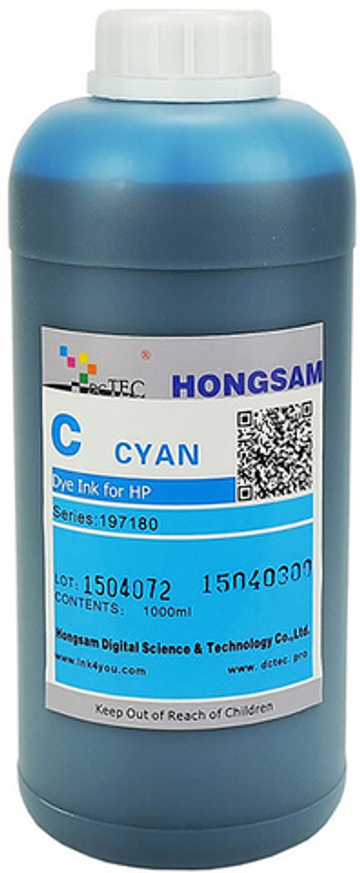 Чернила DCTec — HONGSAM водорастворимые для HP серия: 197180 - Cyan (Голубой) 1000 мл.