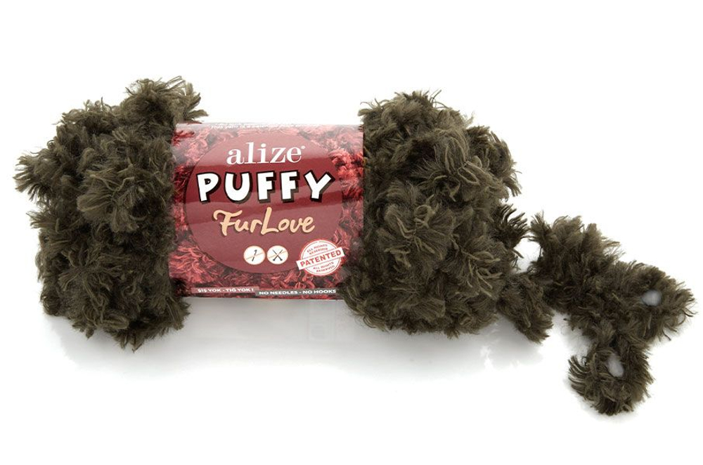 Пуффи Фурлав (Puffy Furlove) пряжа Alize 100% полиэстер 5х100г/6,3м (29 хаки)
