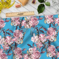 Ткань ниагара розовые пионы с листьями