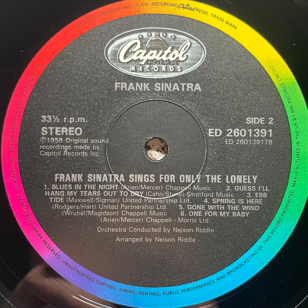 Frank Sinatra ‎– Frank Sinatra Sings For Only The Lonely (Англия 1984г.)
