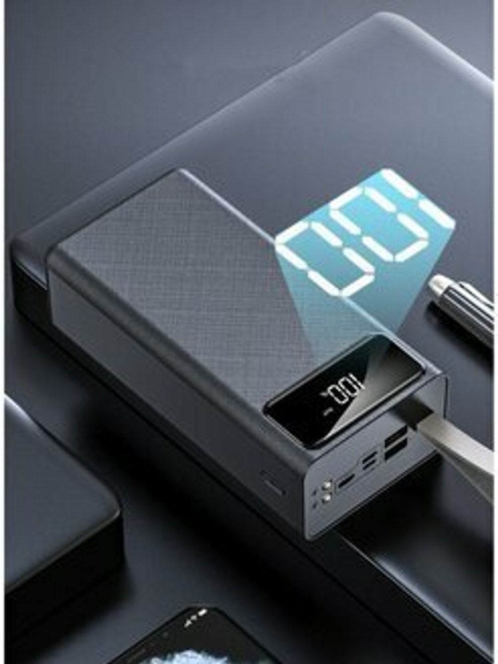Power Bank внешний аккумулятор 40000 mAh с быстрой зарядкой и фонариком, белый