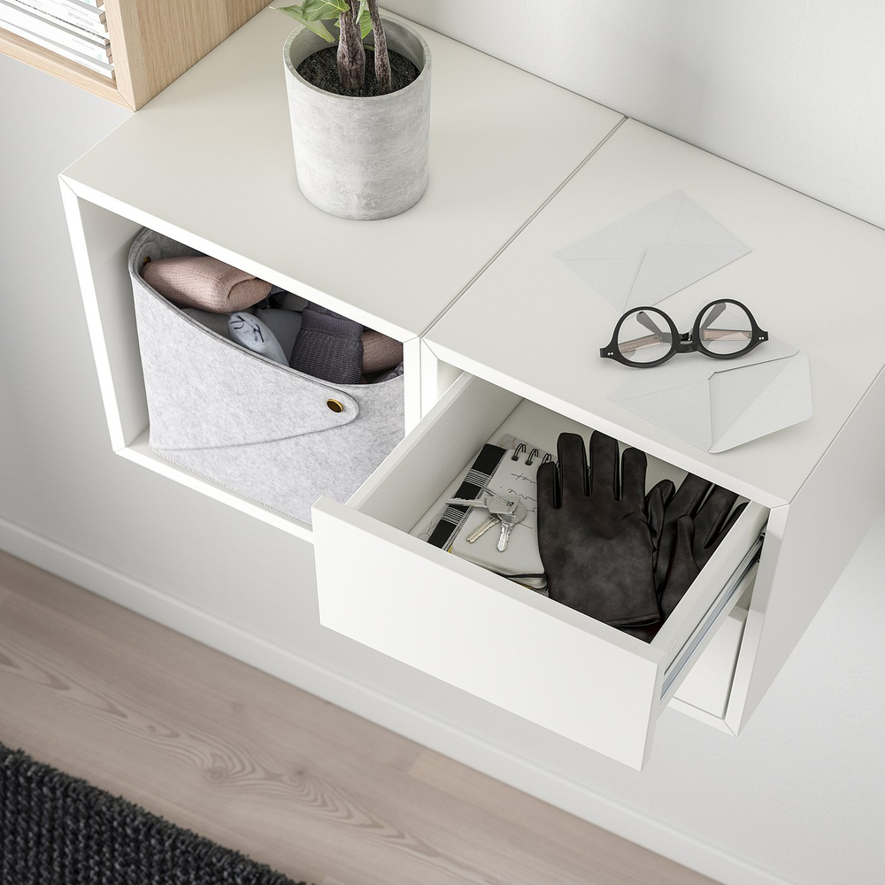 IKEA EKET  (ИКЕА ЕКЕТ)  -  Комбинация навесных шкафов - имитация дуба беленого/белый 105x35x70 см